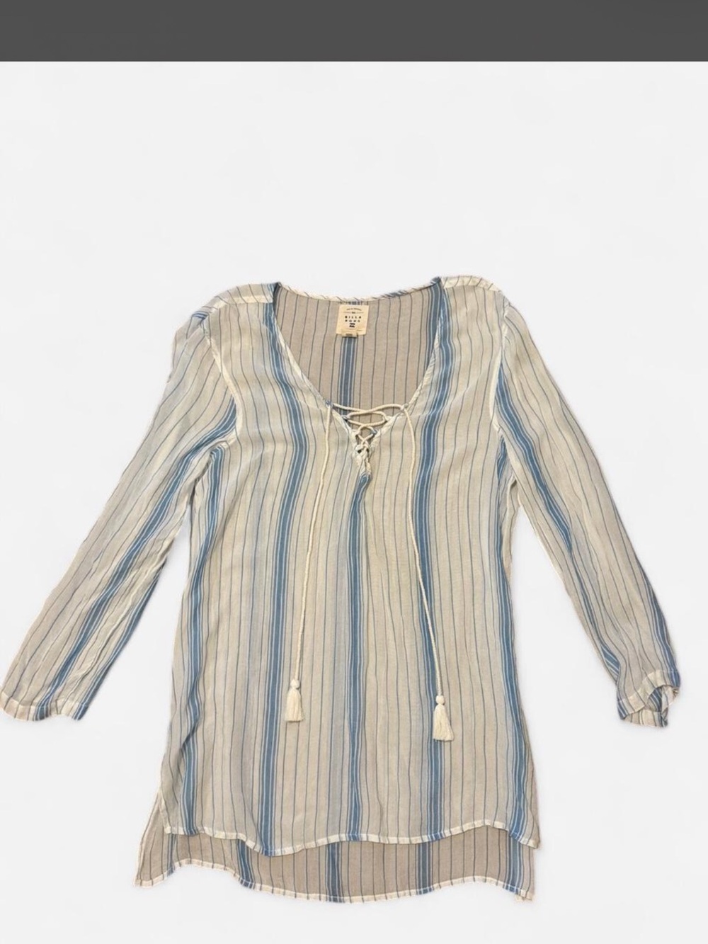Billabong Light Blue and Cream Striped Lace-Up Tunic